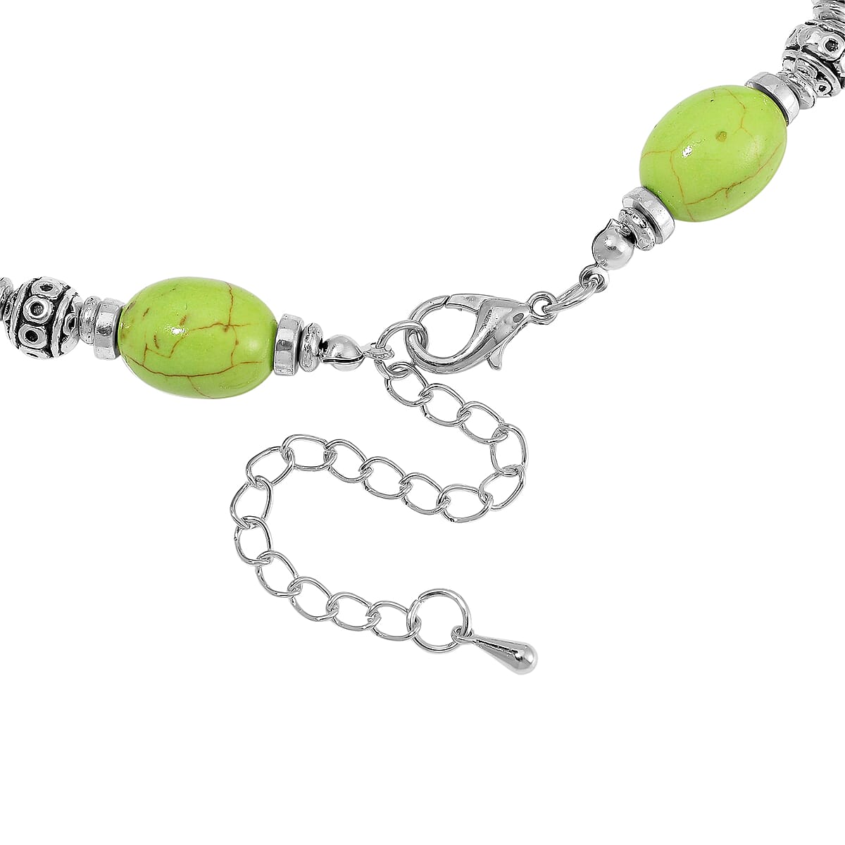 Constituted Green Howlite 200.00 ctw Necklace 18-20 Inches and Earrings in Silvertone and Stainless Steel image number 3