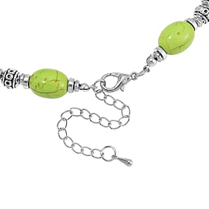 Constituted Green Howlite 200.00 ctw Necklace 18-20 Inches and Earrings in Silvertone and Stainless Steel