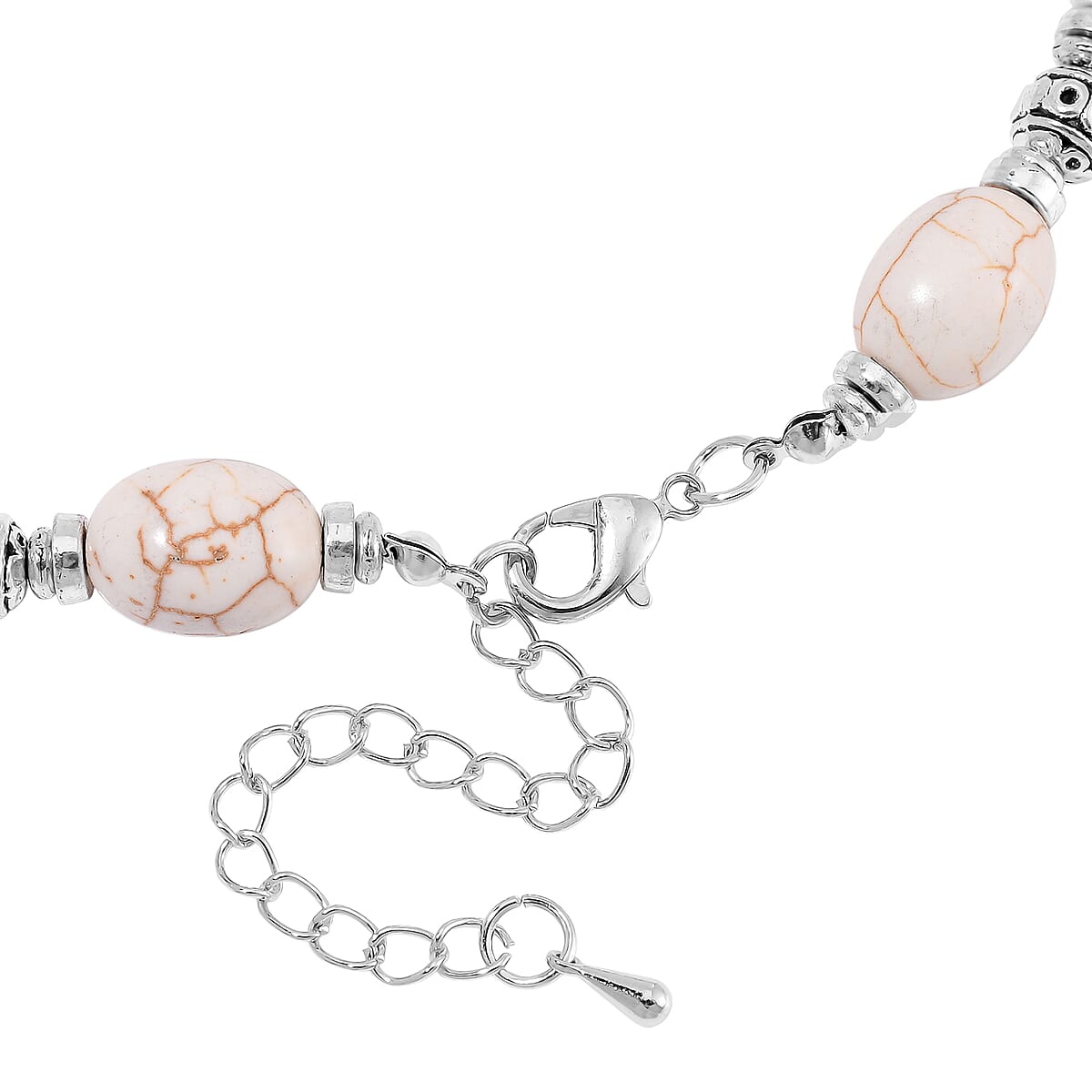 Constituted White Howlite 200.00 ctw Necklace 18-20 Inches and Earrings in Silvertone and Stainless Steel image number 3