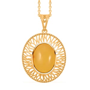 Butterscotch Amber Oval Pendant Necklace in 14K Yellow Gold Over Sterling Silver 16 Inches