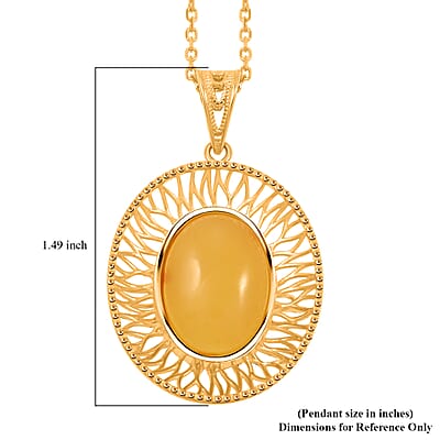 Butterscotch Amber Oval Pendant Necklace in 14K Yellow Gold Over Sterling Silver 16 Inches