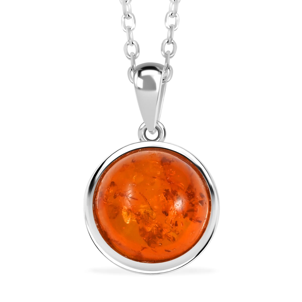Blatic Amber Round Pendant Necklace in Sterling Silver 16 Inches image number 0