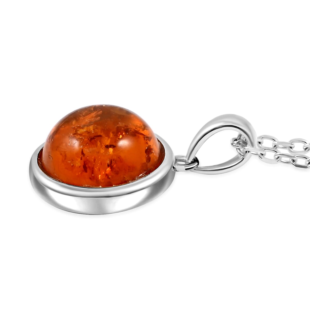 Blatic Amber Round Pendant Necklace in Sterling Silver 16 Inches image number 3