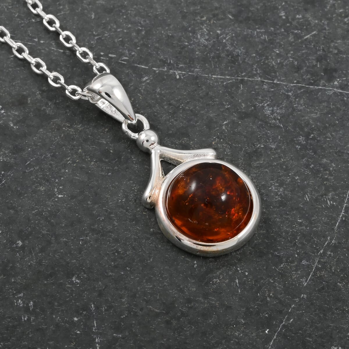 Baltic Amber Pendant Necklace in Sterling Silver 16 Inches image number 1