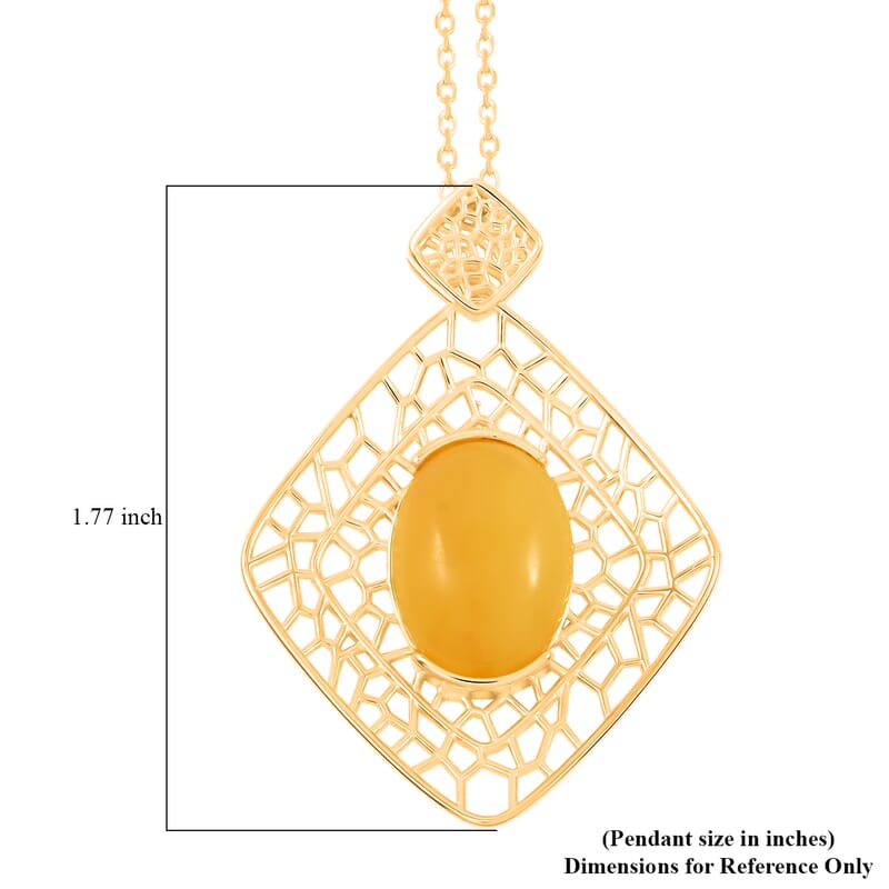 Butterscotch Amber Pendant Necklace in 14K Yellow Gold Over Sterling Silver 16 Inches