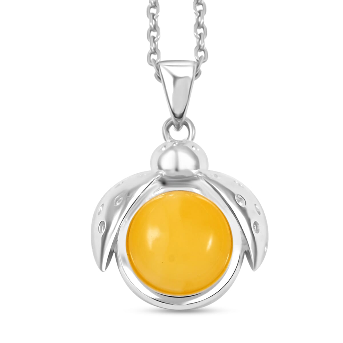 Butterscotch Amber Round Pendant Necklace in Sterling Silver 16 Inches image number 0