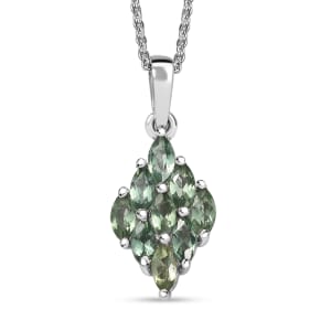 Premium Malagasy Pine Apatite 0.90 ctw Cluster Pendant Necklace in Rhodium Over Sterling Silver 20 Inches