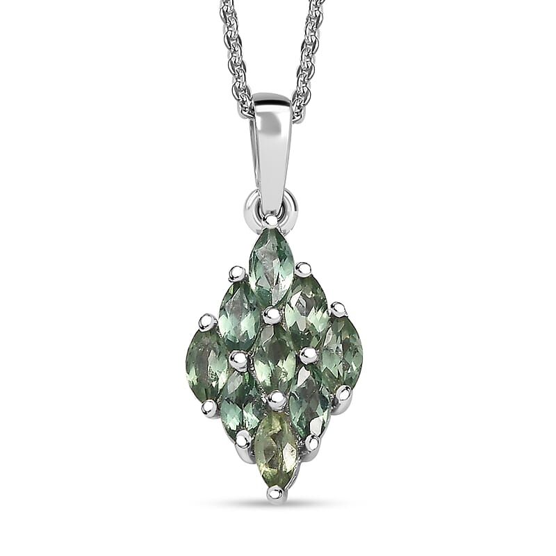 Premium Malagasy Pine Apatite 0.90 ctw Cluster Pendant Necklace in Rhodium Over Sterling Silver 20 Inches