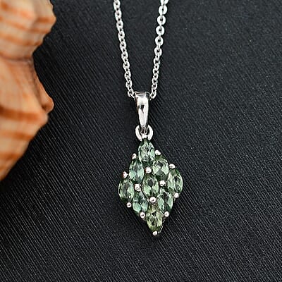 Premium Malagasy Pine Apatite 0.90 ctw Cluster Pendant Necklace in Rhodium Over Sterling Silver 20 Inches