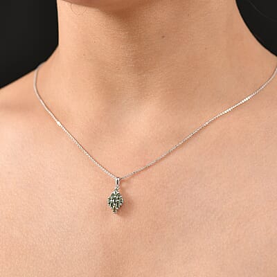 Premium Malagasy Pine Apatite 0.90 ctw Cluster Pendant Necklace in Rhodium Over Sterling Silver 20 Inches
