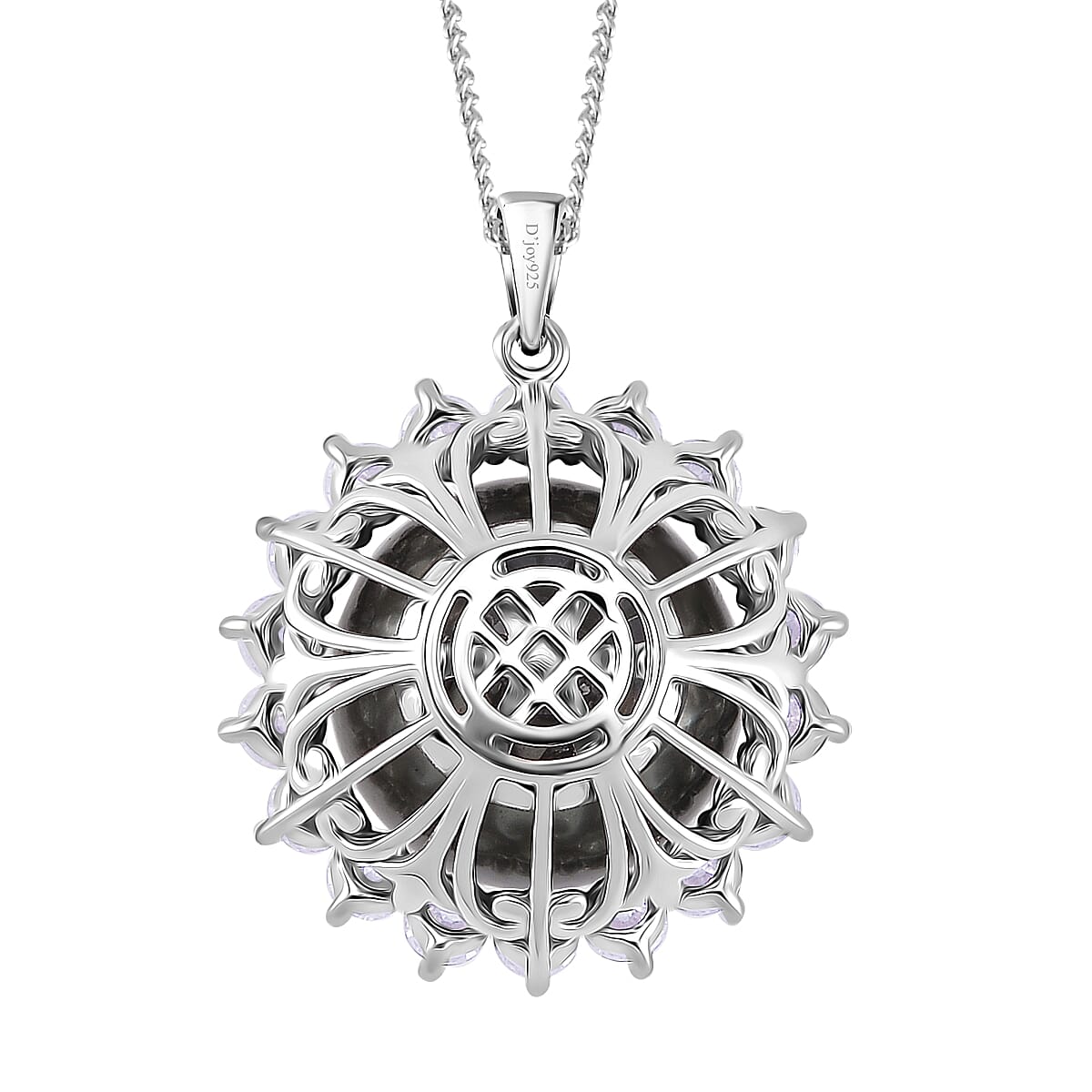 Tahitian Cultured Pearl and Moissanite 1.90 ctw Sunburst Pendant Necklace in Rhodium Over Sterling Silver 18 Inches