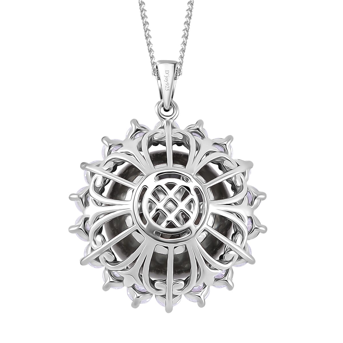 Tahitian Cultured Pearl and Moissanite 1.90 ctw Sunburst Pendant Necklace in Rhodium Over Sterling Silver 18 Inches image number 4
