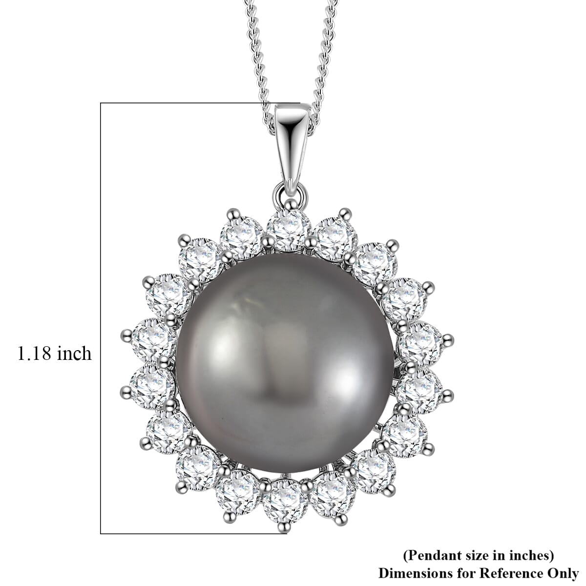 Tahitian Cultured Pearl and Moissanite 1.90 ctw Sunburst Pendant Necklace in Rhodium Over Sterling Silver 18 Inches image number 6