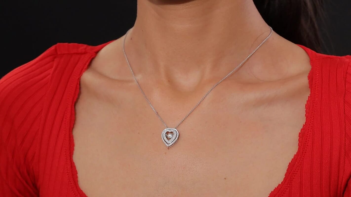 D'Joy Moissanite (Rnd 5mm) Pendant Necklace (20 Inches) in Rhodium Over Sterling Silver 1.00 ctw