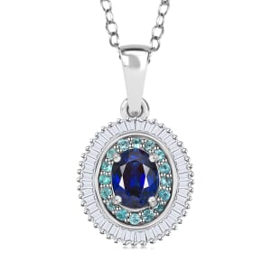 Certified & Appraised Rhapsody AAA Ceylon Blue Sapphire, Paraiba Tourmaline and Diamond E-F VS2 1.50 ctw Pendant Necklace in 950 Platinum 20 Inches