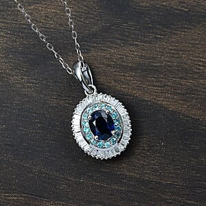 Certified & Appraised Rhapsody AAA Ceylon Blue Sapphire, Paraiba Tourmaline and Diamond E-F VS2 1.50 ctw Pendant Necklace in 950 Platinum 20 Inches