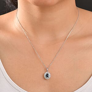 Certified & Appraised Rhapsody AAA Ceylon Blue Sapphire, Paraiba Tourmaline and Diamond E-F VS2 1.50 ctw Pendant Necklace in 950 Platinum 20 Inches