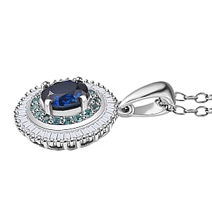 Certified & Appraised Rhapsody AAA Ceylon Blue Sapphire, Paraiba Tourmaline and Diamond E-F VS2 1.50 ctw Pendant Necklace in 950 Platinum 20 Inches