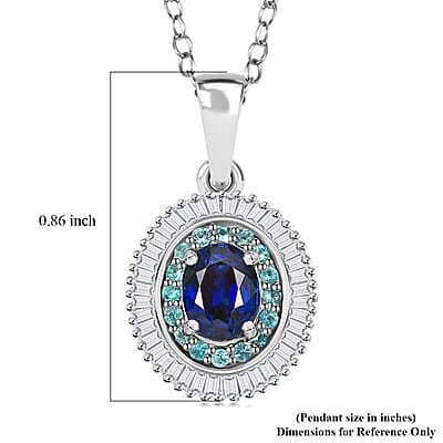 Certified & Appraised Rhapsody AAA Ceylon Blue Sapphire, Paraiba Tourmaline and Diamond E-F VS2 1.50 ctw Pendant Necklace in 950 Platinum 20 Inches