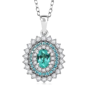Certified & Appraised Rhapsody AAAA Paraiba Tourmaline and E-F VS2 Diamond 2.00 ctw Pendant Necklace in 950 Platinum 20 Inches 5 Grams