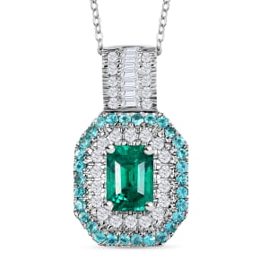 Certified & Appraised Rhapsody AAAA Kagem Zambian Emerald, Paraiba Tourmaline and E-F VS2 Diamond 1.75 ctw Pendant Necklace in 950 Platinum 20 Inches 7.15 Grams