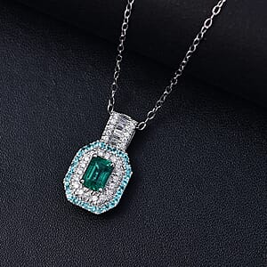 Certified Rhapsody  AAAA Zambian Emerald, Paraiba Tourmaline and Diamond Pendant Necklace in 950 Platinum 1.75 ctw (20 Inches)  (E-F, VS2)