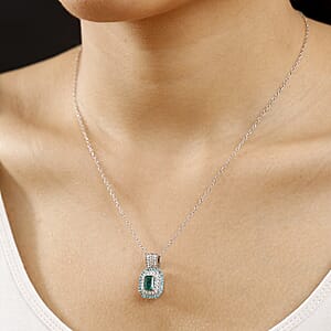 Certified Rhapsody  AAAA Zambian Emerald, Paraiba Tourmaline and Diamond Pendant Necklace in 950 Platinum 1.75 ctw (20 Inches)  (E-F, VS2)