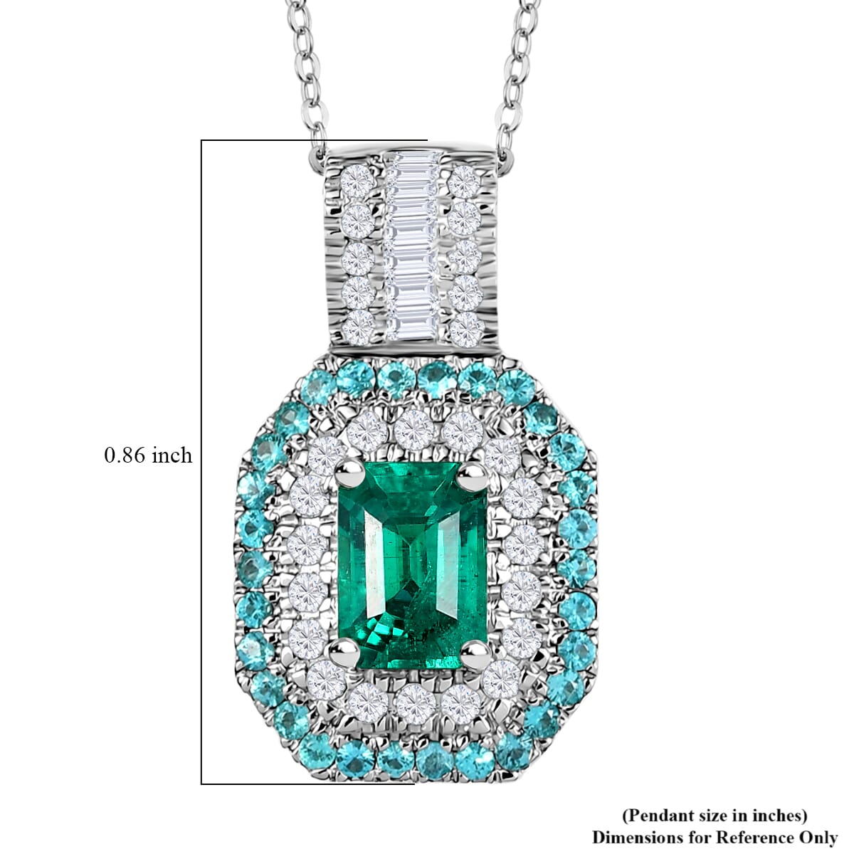 Certified & Appraised Rhapsody AAAA Kagem Zambian Emerald, Paraiba Tourmaline and E-F VS2 Diamond 1.75 ctw Pendant Necklace in 950 Platinum 20 Inches 7.15 Grams image number 6