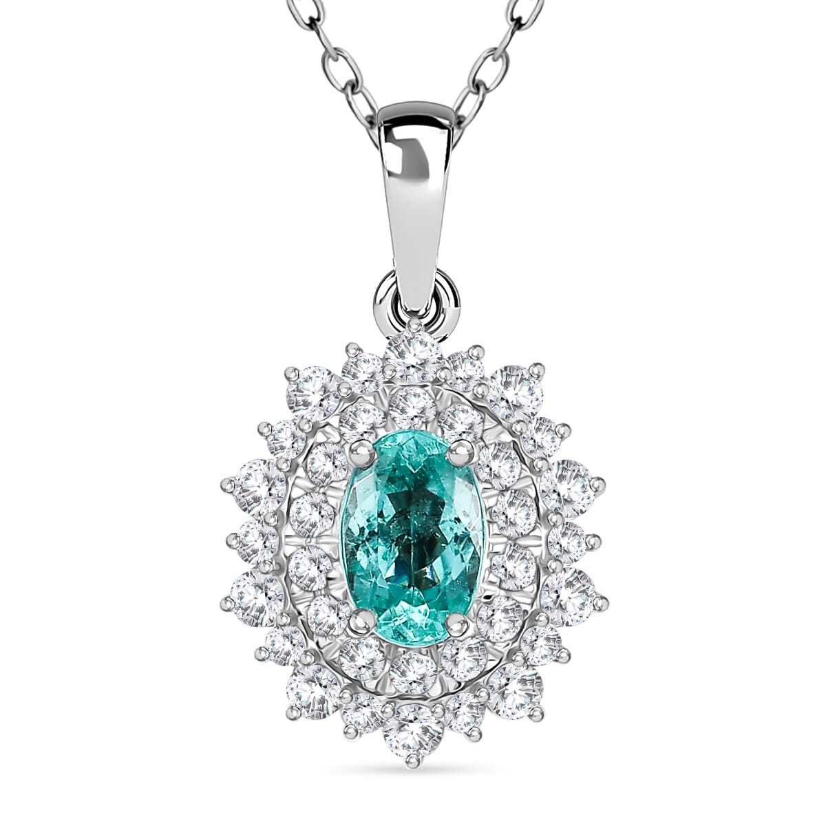 Certified & Appraised Rhapsody AAAA Paraiba Tourmaline and E-F VS2 Diamond 1.50 ctw Pendant Necklace in 950 Platinum 20 Inches 4.50 Grams image number 0