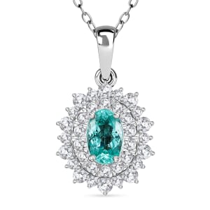 Certified & Appraised Rhapsody AAAA Paraiba Tourmaline and E-F VS2 Diamond 1.50 ctw Pendant Necklace in 950 Platinum 20 Inches 4.50 Grams