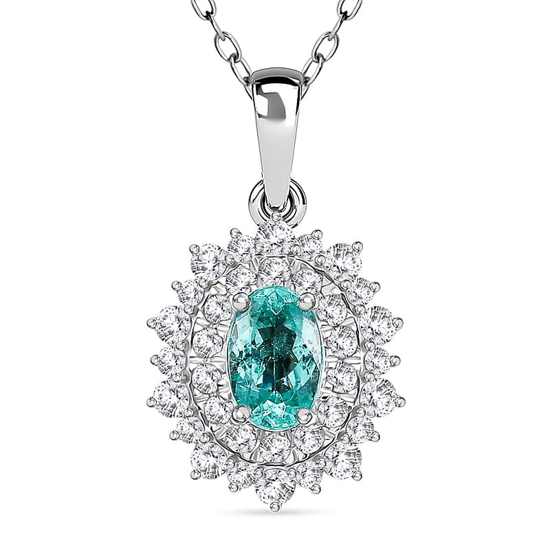 Certified & Appraised Rhapsody AAAA Paraiba Tourmaline and E-F VS2 Diamond 1.50 ctw Pendant Necklace in 950 Platinum 20 Inches 4.50 Grams