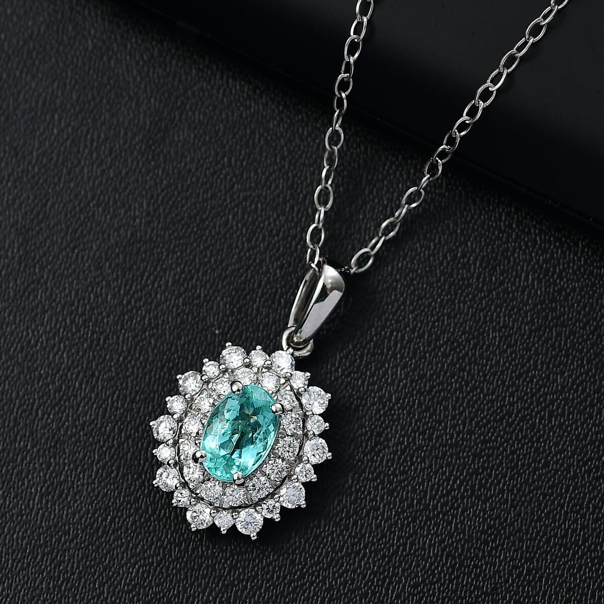 Certified & Appraised Rhapsody AAAA Paraiba Tourmaline and E-F VS2 Diamond 1.50 ctw Pendant Necklace in 950 Platinum 20 Inches 4.50 Grams image number 1