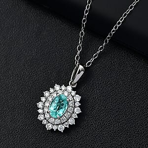 Certified & Appraised Rhapsody AAAA Paraiba Tourmaline and E-F VS2 Diamond 1.50 ctw Pendant Necklace in 950 Platinum 20 Inches 4.50 Grams