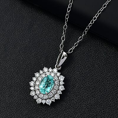 Certified & Appraised Rhapsody AAAA Paraiba Tourmaline and E-F VS2 Diamond 1.50 ctw Pendant Necklace in 950 Platinum 20 Inches 4.50 Grams
