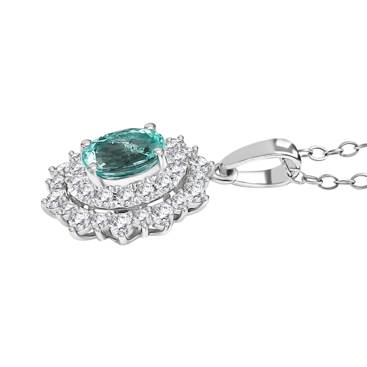 Certified & Appraised Rhapsody AAAA Paraiba Tourmaline and E-F VS2 Diamond 1.50 ctw Pendant Necklace in 950 Platinum 20 Inches 4.50 Grams image number 3