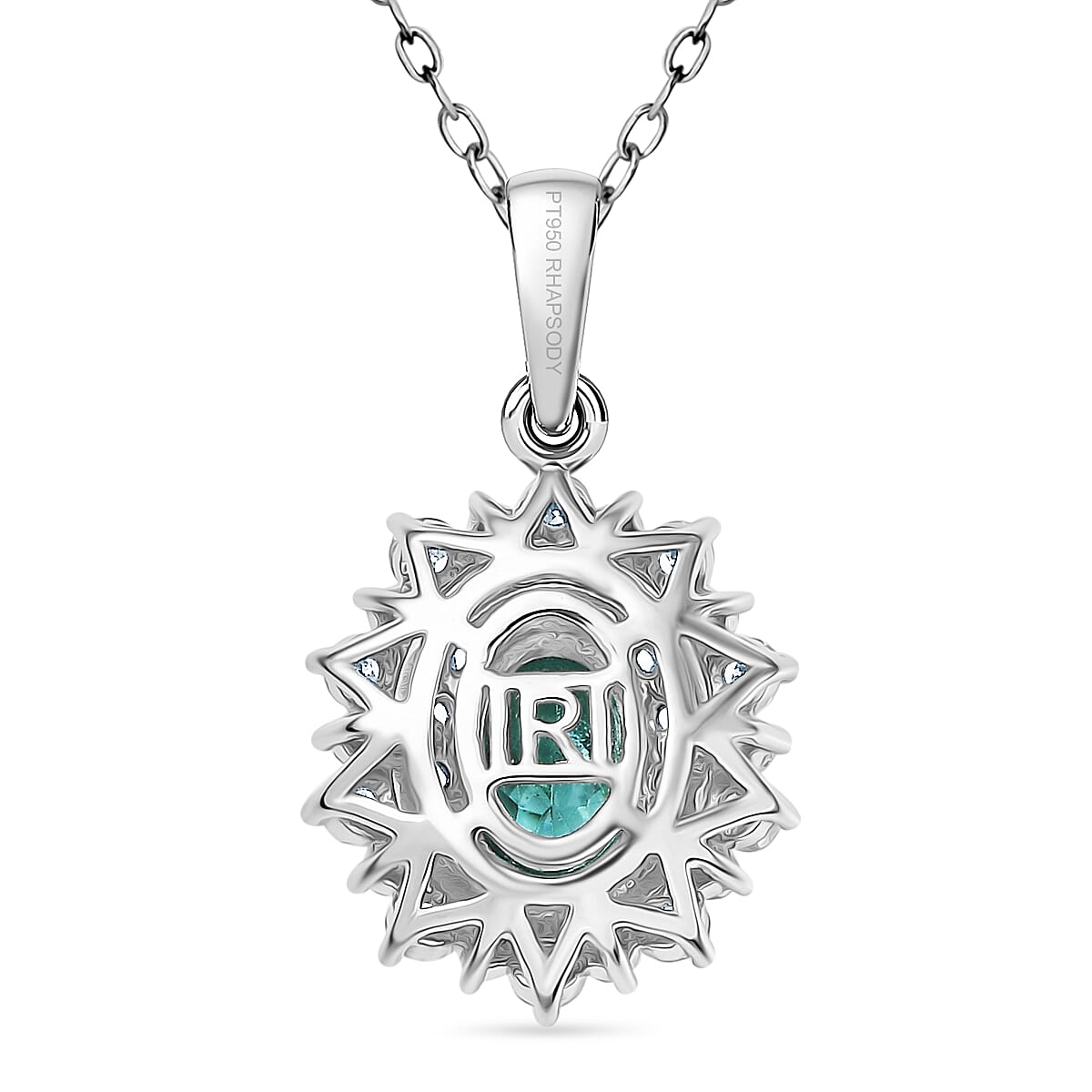Certified & Appraised Rhapsody AAAA Paraiba Tourmaline and E-F VS2 Diamond 1.50 ctw Pendant Necklace in 950 Platinum 20 Inches 4.50 Grams