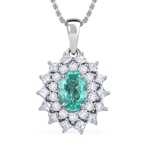 Certified & Appraised Rhapsody AAAA Paraiba Tourmaline, Diamond E-F VS2 2.00 ctw Pendant Necklace in 950 Platinum 20 Inches 4.30 Grams
