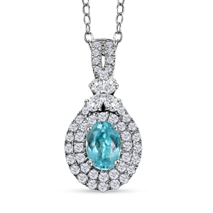 Certified & Appraised Rhapsody AAAA Paraiba Tourmaline and E-F VS2 Diamond 1.85 ctw Pendant Necklace in 950 Platinum 20 Inches