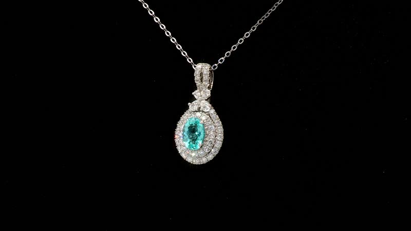 Certified & Appraised Rhapsody AAAA Paraiba Tourmaline and E-F VS2 Diamond 1.85 ctw Pendant Necklace in 950 Platinum 20 Inches