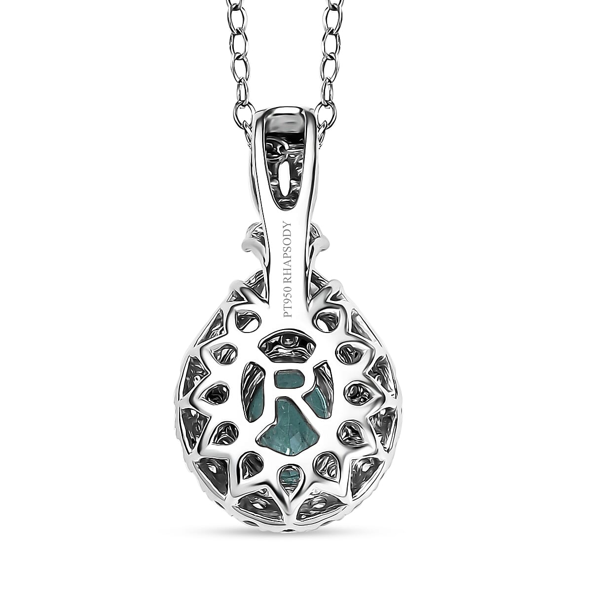 Certified & Appraised Rhapsody AAAA Paraiba Tourmaline and E-F VS2 Diamond 1.85 ctw Pendant Necklace in 950 Platinum 20 Inches