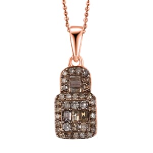 Natural Champagne Diamond 0.50 ctw Art Deco Pendant Necklace in 18K Vermeil Rose Gold Over Sterling Silver 20 Inches