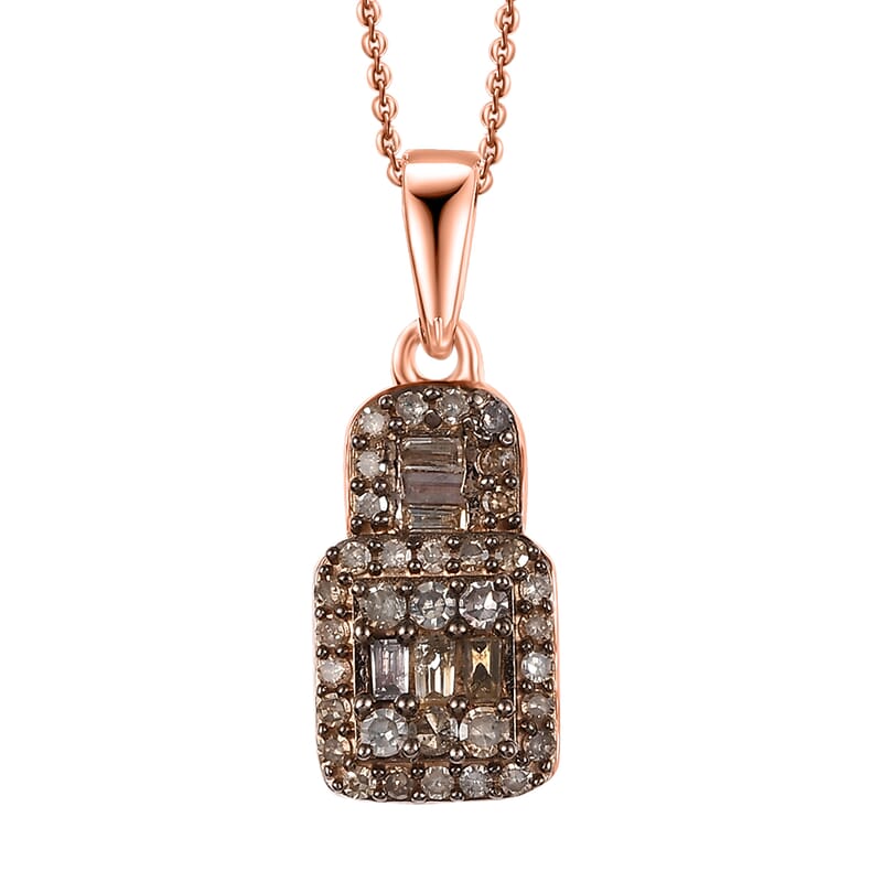 Natural Champagne Diamond 0.50 ctw Art Deco Pendant Necklace in 18K Vermeil Rose Gold Over Sterling Silver 20 Inches