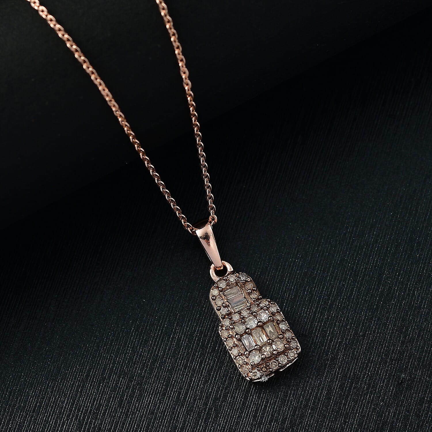 Natural Champagne Diamond 0.50 ctw Art Deco Pendant Necklace in 18K Vermeil Rose Gold Over Sterling Silver 20 Inches