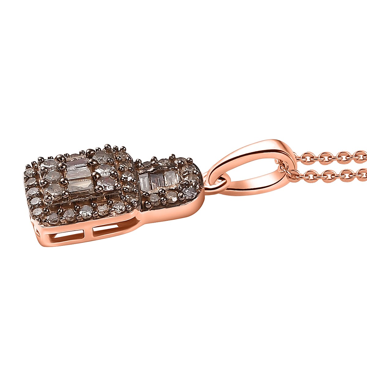 Natural Champagne Diamond 0.50 ctw Art Deco Pendant Necklace in 18K Vermeil Rose Gold Over Sterling Silver 20 Inches