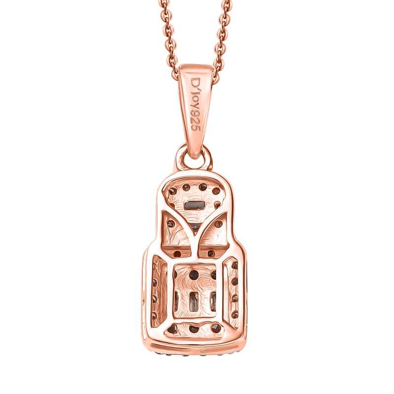 Natural Champagne Diamond 0.50 ctw Art Deco Pendant Necklace in 18K Vermeil Rose Gold Over Sterling Silver 20 Inches