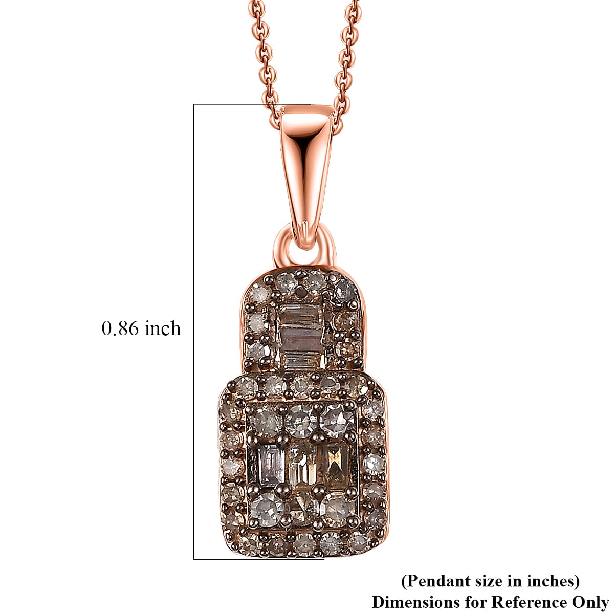 Natural Champagne Diamond 0.50 ctw Art Deco Pendant Necklace in 18K Vermeil Rose Gold Over Sterling Silver 20 Inches