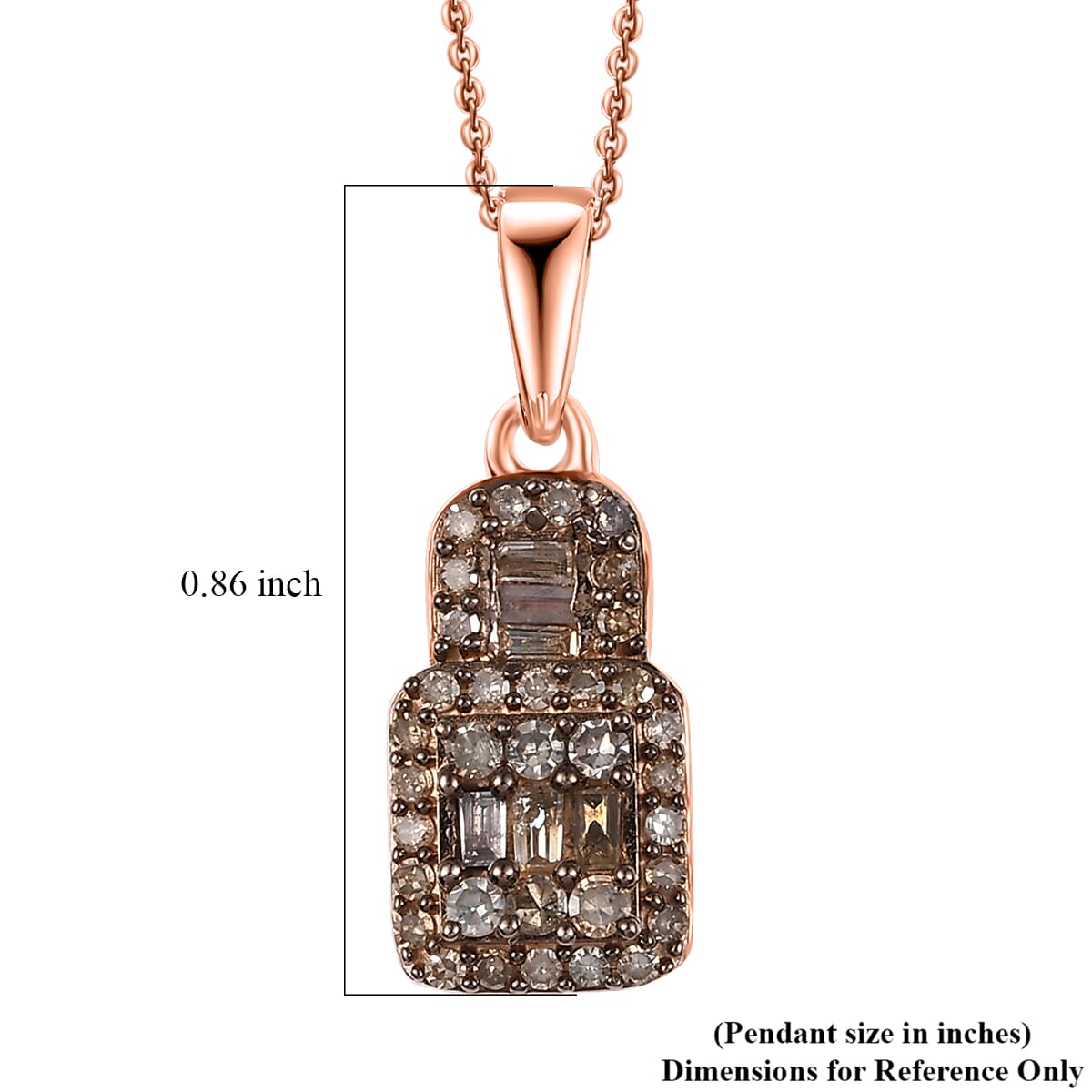 Natural Champagne Diamond 0.50 ctw Art Deco Pendant Necklace in 18K Vermeil Rose Gold Over Sterling Silver 20 Inches image number 5