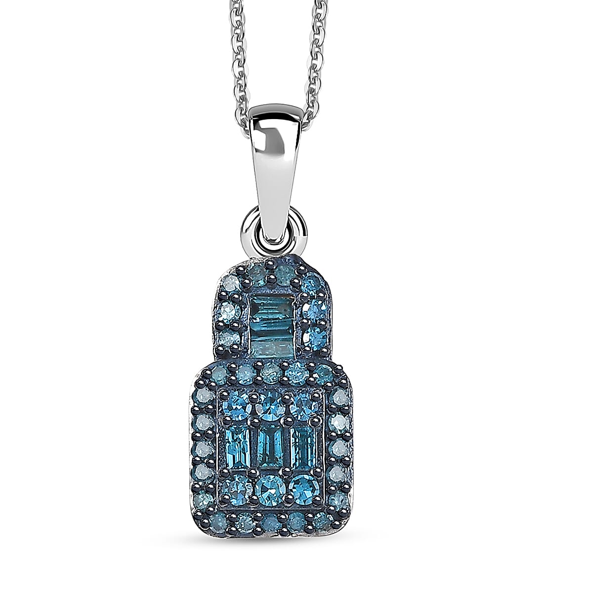 Blue Diamond 0.50 ctw Art Deco Pendant Necklace in Rhodium Over Sterling Silver 20 Inches