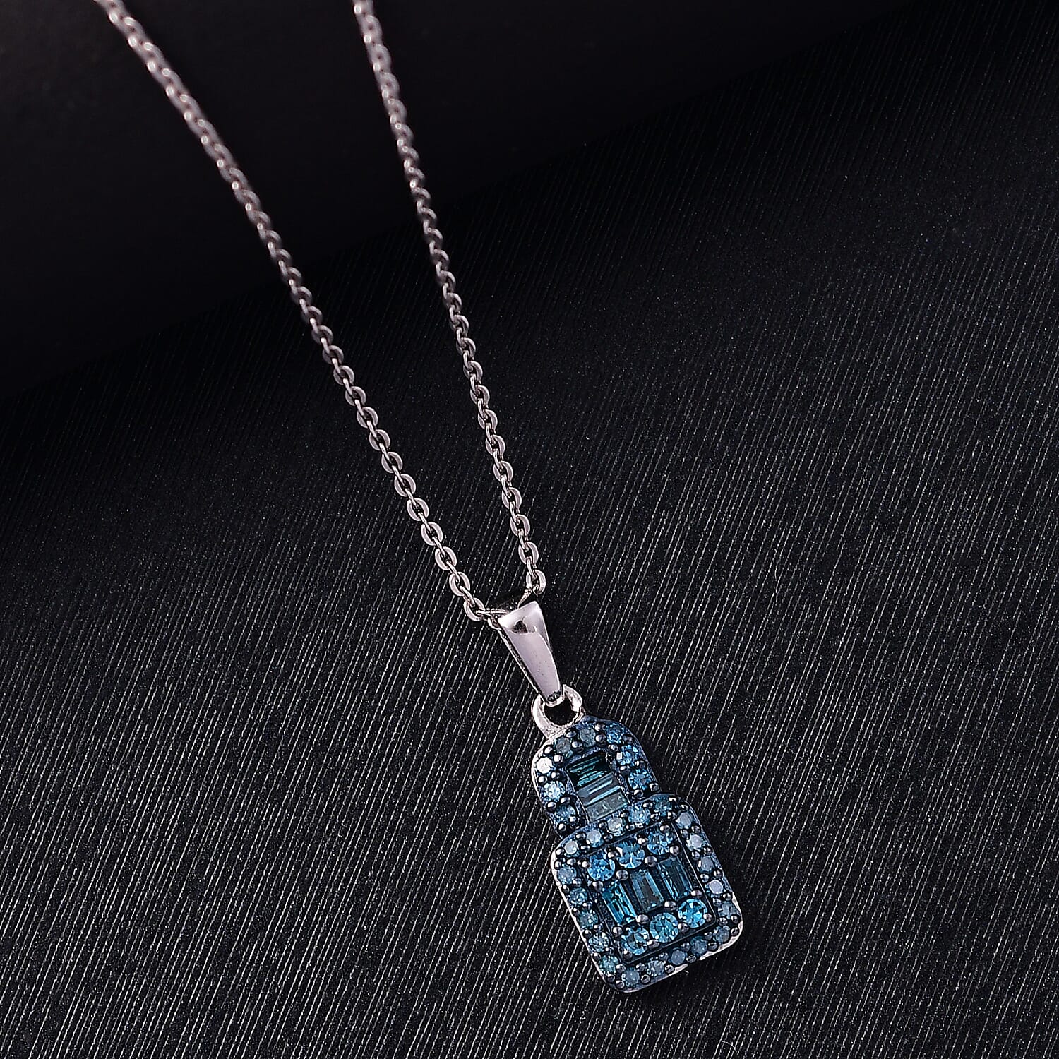 Blue Diamond 0.50 ctw Art Deco Pendant Necklace in Rhodium Over Sterling Silver 20 Inches