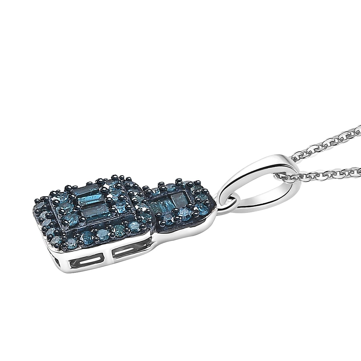 Blue Diamond 0.50 ctw Art Deco Pendant Necklace in Rhodium Over Sterling Silver 20 Inches